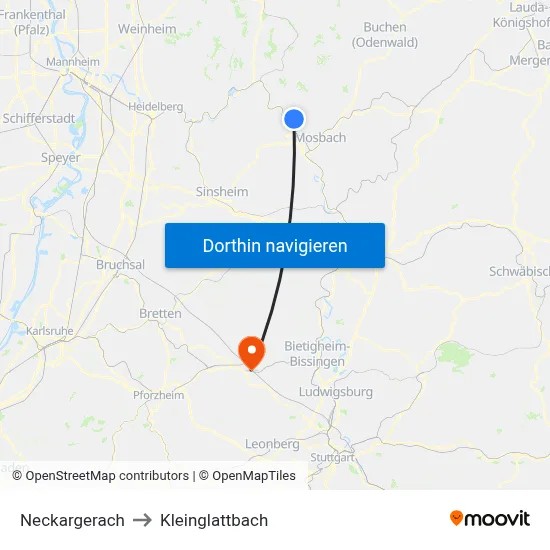 Neckargerach to Kleinglattbach map