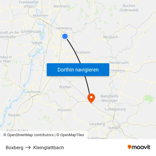Boxberg to Kleinglattbach map