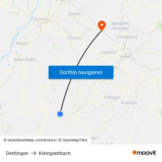 Dettlingen to Kleinglattbach map