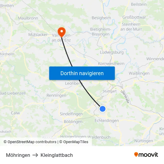 Möhringen to Kleinglattbach map