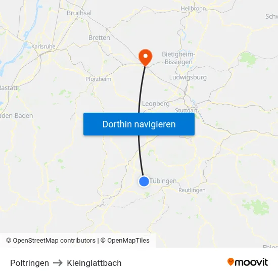 Poltringen to Kleinglattbach map