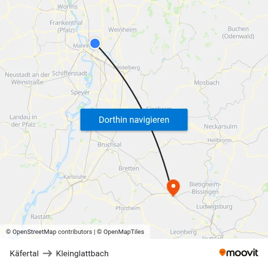 Käfertal to Kleinglattbach map