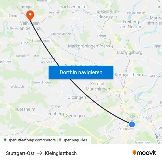 Stuttgart-Ost to Kleinglattbach map