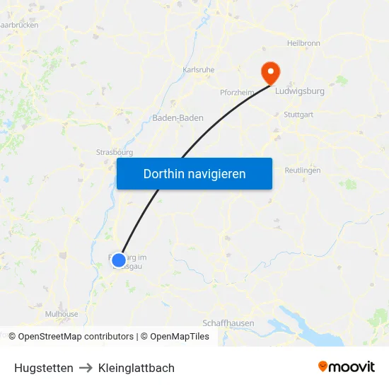 Hugstetten to Kleinglattbach map