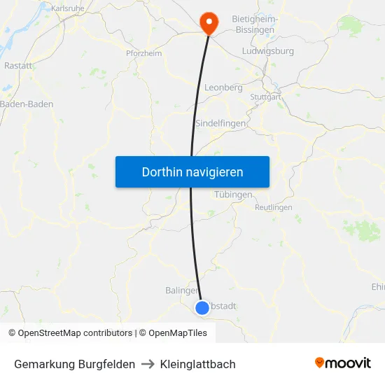 Gemarkung Burgfelden to Kleinglattbach map