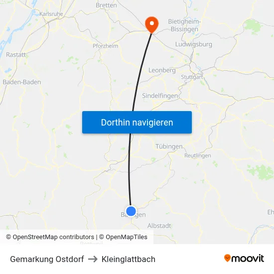 Gemarkung Ostdorf to Kleinglattbach map