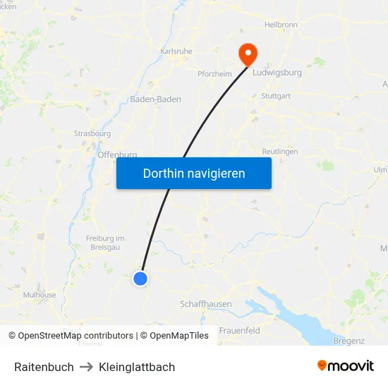 Raitenbuch to Kleinglattbach map