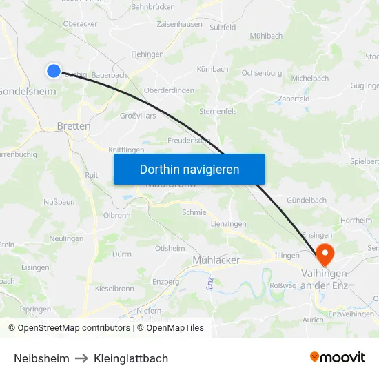 Neibsheim to Kleinglattbach map