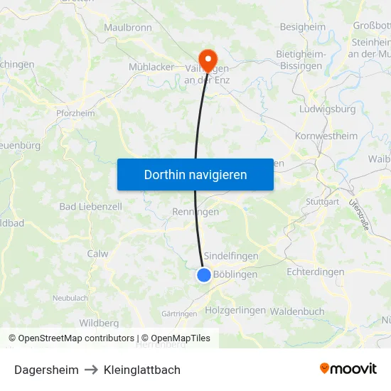 Dagersheim to Kleinglattbach map