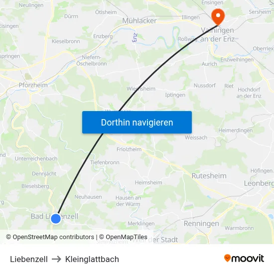 Liebenzell to Kleinglattbach map
