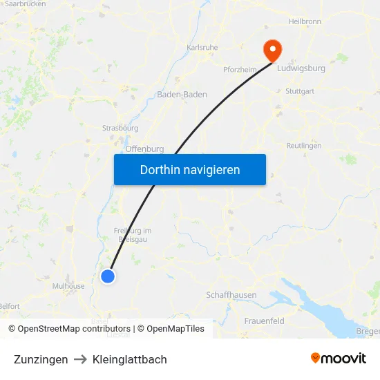 Zunzingen to Kleinglattbach map