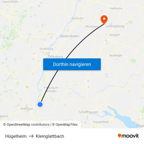Hügelheim to Kleinglattbach map