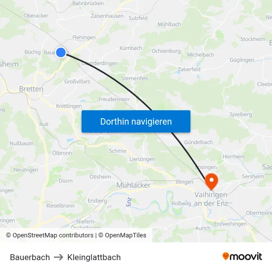 Bauerbach to Kleinglattbach map
