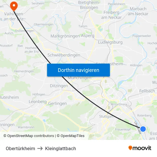 Obertürkheim to Kleinglattbach map