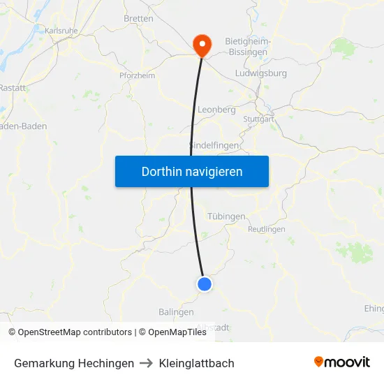 Gemarkung Hechingen to Kleinglattbach map