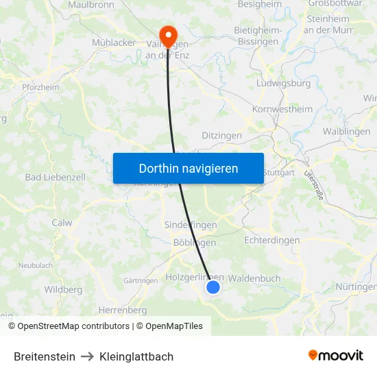 Breitenstein to Kleinglattbach map