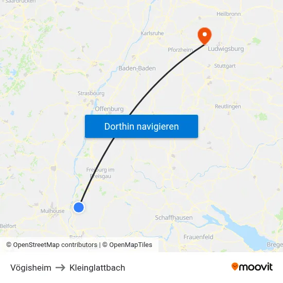 Vögisheim to Kleinglattbach map