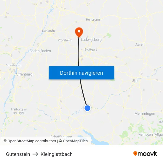 Gutenstein to Kleinglattbach map