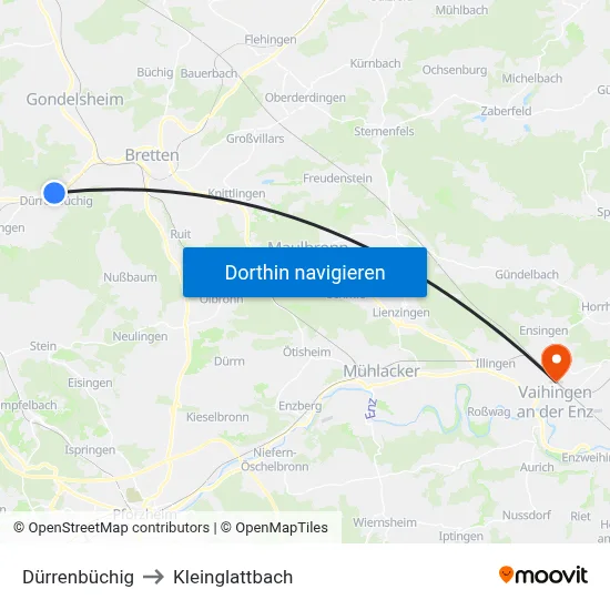 Dürrenbüchig to Kleinglattbach map