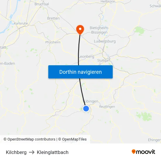 Kilchberg to Kleinglattbach map