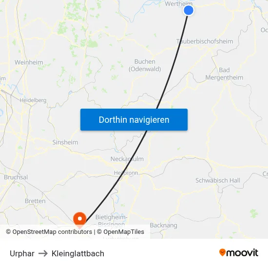 Urphar to Kleinglattbach map