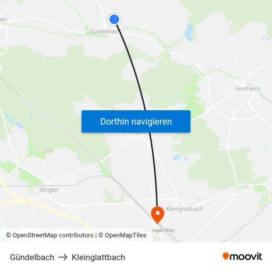 Gündelbach to Kleinglattbach map