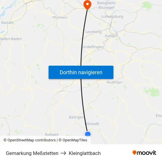 Gemarkung Meßstetten to Kleinglattbach map