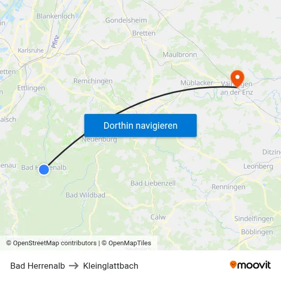 Bad Herrenalb to Kleinglattbach map