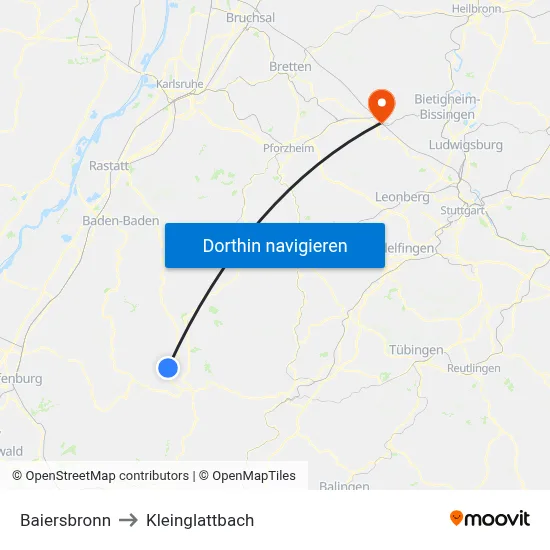 Baiersbronn to Kleinglattbach map