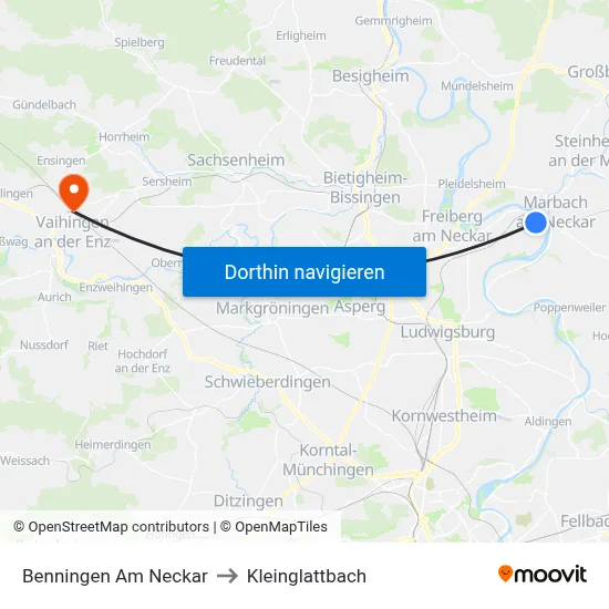 Benningen Am Neckar to Kleinglattbach map