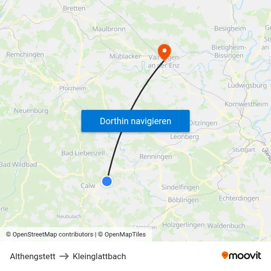 Althengstett to Kleinglattbach map