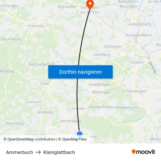 Ammerbuch to Kleinglattbach map