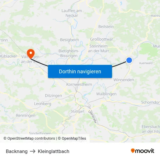 Backnang to Kleinglattbach map