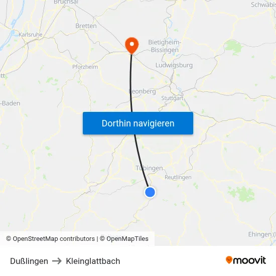 Dußlingen to Kleinglattbach map