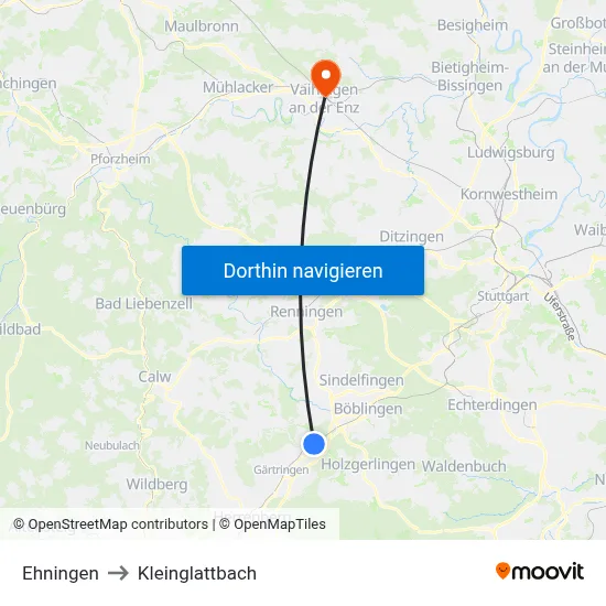 Ehningen to Kleinglattbach map