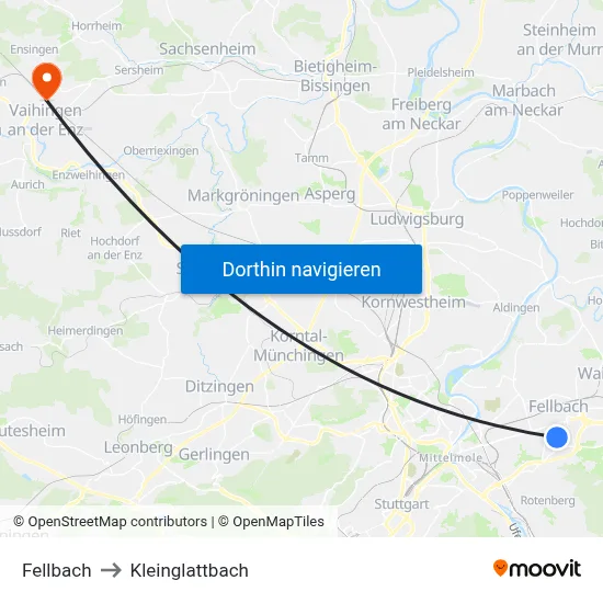 Fellbach to Kleinglattbach map