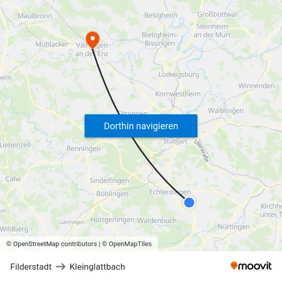 Filderstadt to Kleinglattbach map