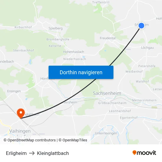 Erligheim to Kleinglattbach map