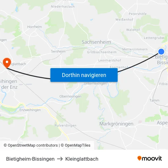 Bietigheim-Bissingen to Kleinglattbach map