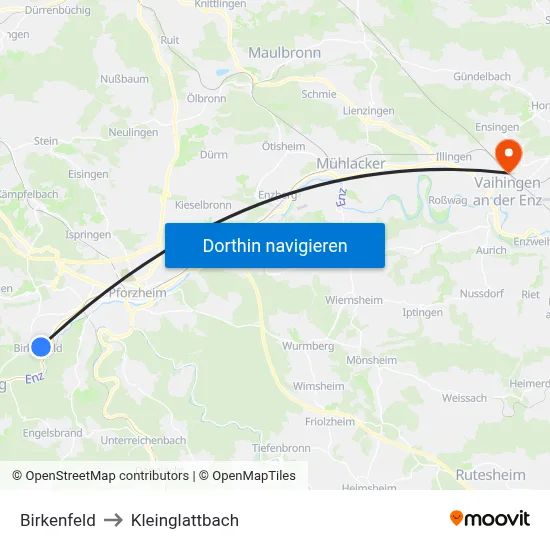 Birkenfeld to Kleinglattbach map