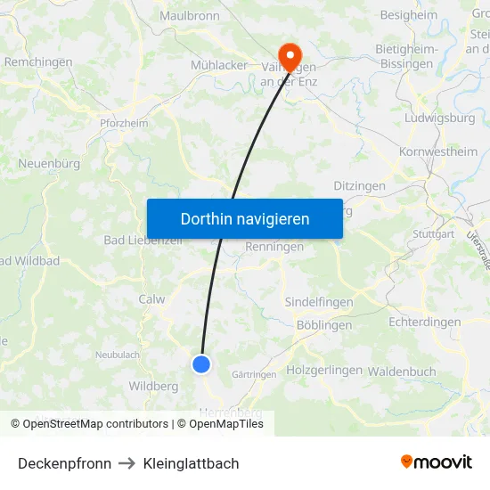 Deckenpfronn to Kleinglattbach map