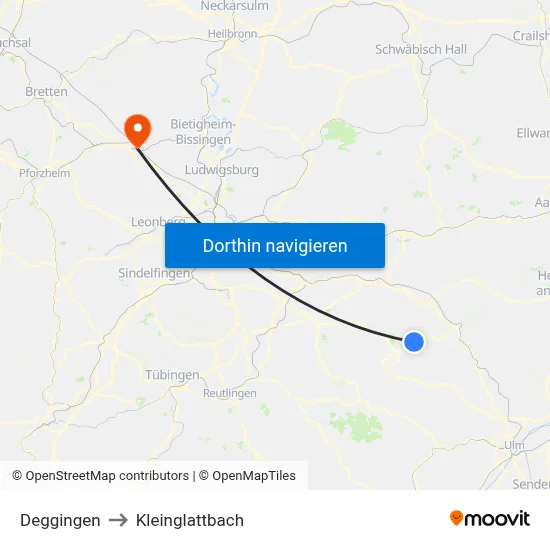 Deggingen to Kleinglattbach map