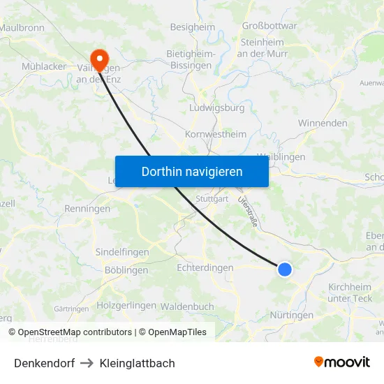 Denkendorf to Kleinglattbach map