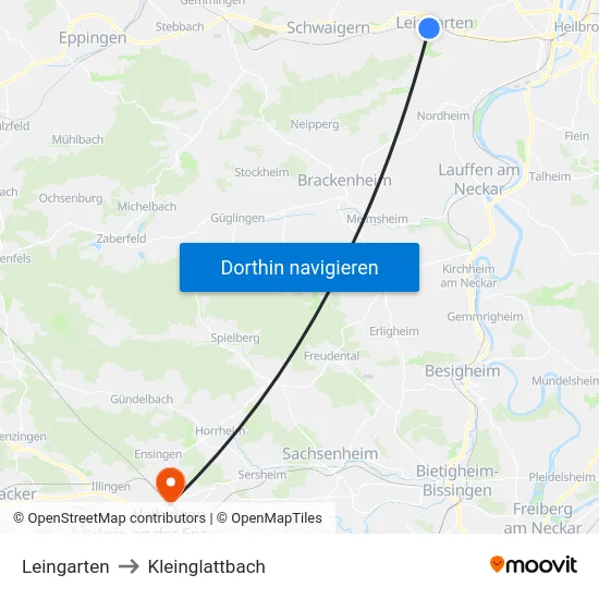 Leingarten to Kleinglattbach map