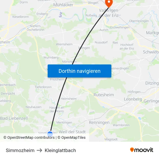 Simmozheim to Kleinglattbach map