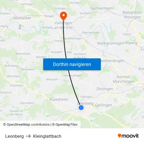 Leonberg to Kleinglattbach map