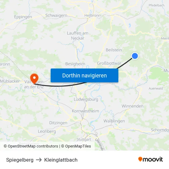 Spiegelberg to Kleinglattbach map