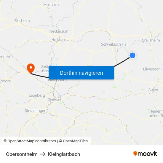 Obersontheim to Kleinglattbach map