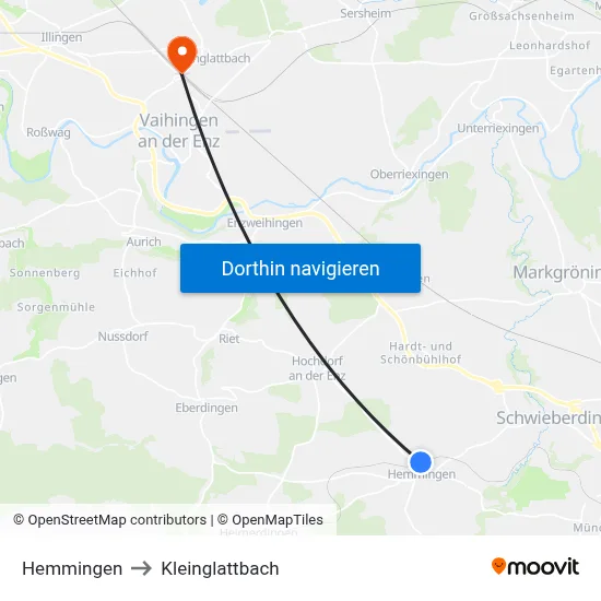 Hemmingen to Kleinglattbach map