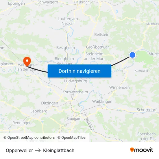 Oppenweiler to Kleinglattbach map